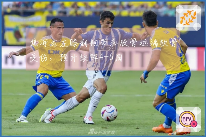 焦海龙左膝副韧带和股骨远端软骨受伤，预计缺阵4-6周